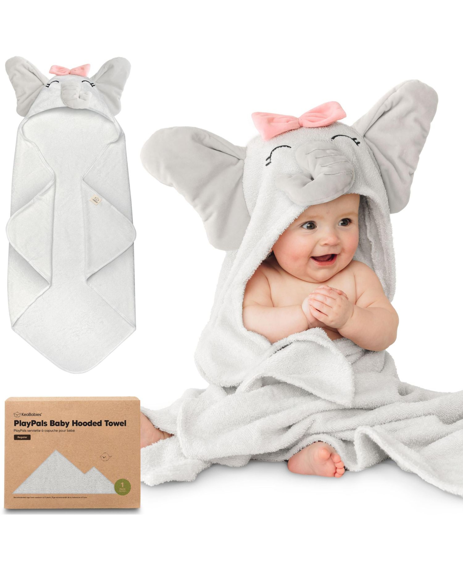 PlayPals Baby Towels with Hood for Girls, Boys, 100% Soft Cotton Hooded Bath Towels for Newborn, Kids