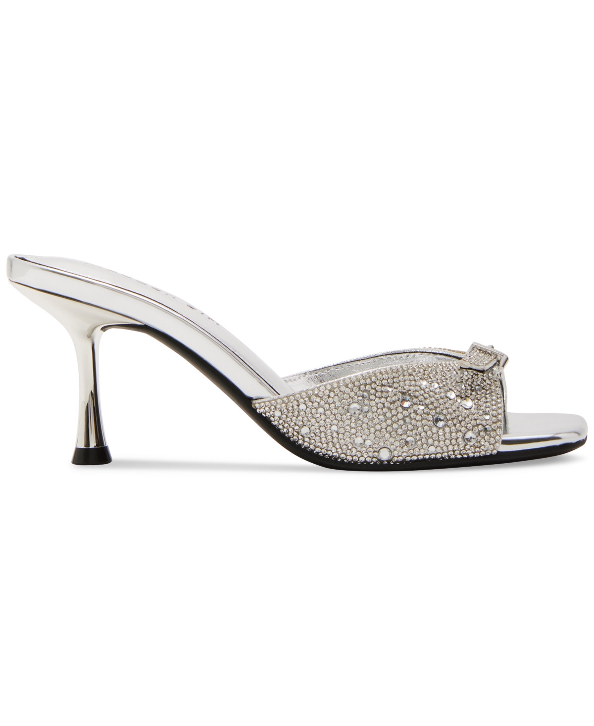 Madden Girl Dawn-r Buckled Stiletto Dress Mules In Silver Rhinestone