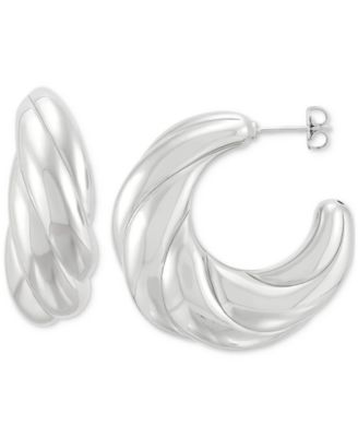 Macy's - Polished Shrimp Style Medium Hoop Earrings in Sterling Silver, 1.3"