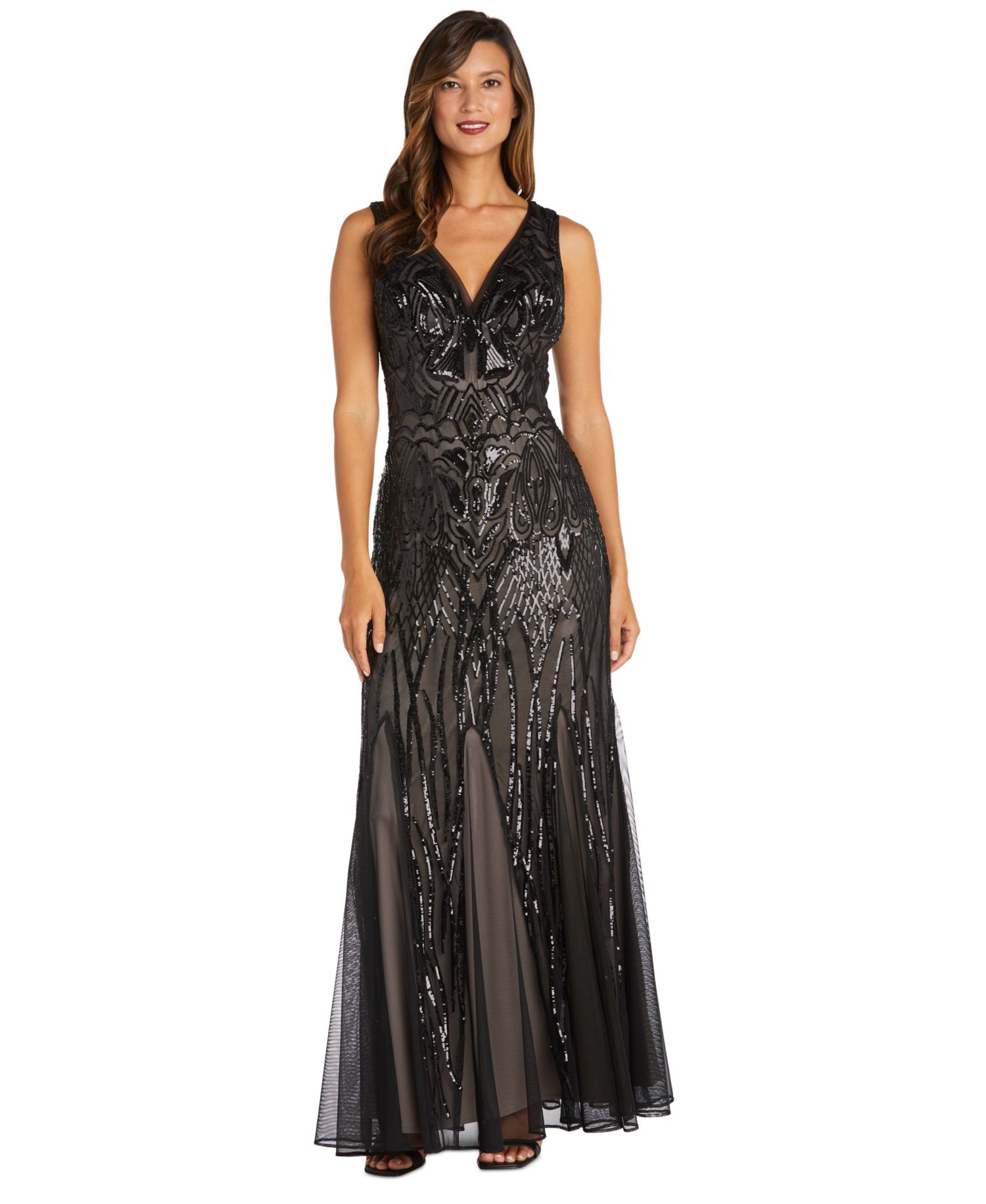 Petite Sequined-Pattern Evening Gown