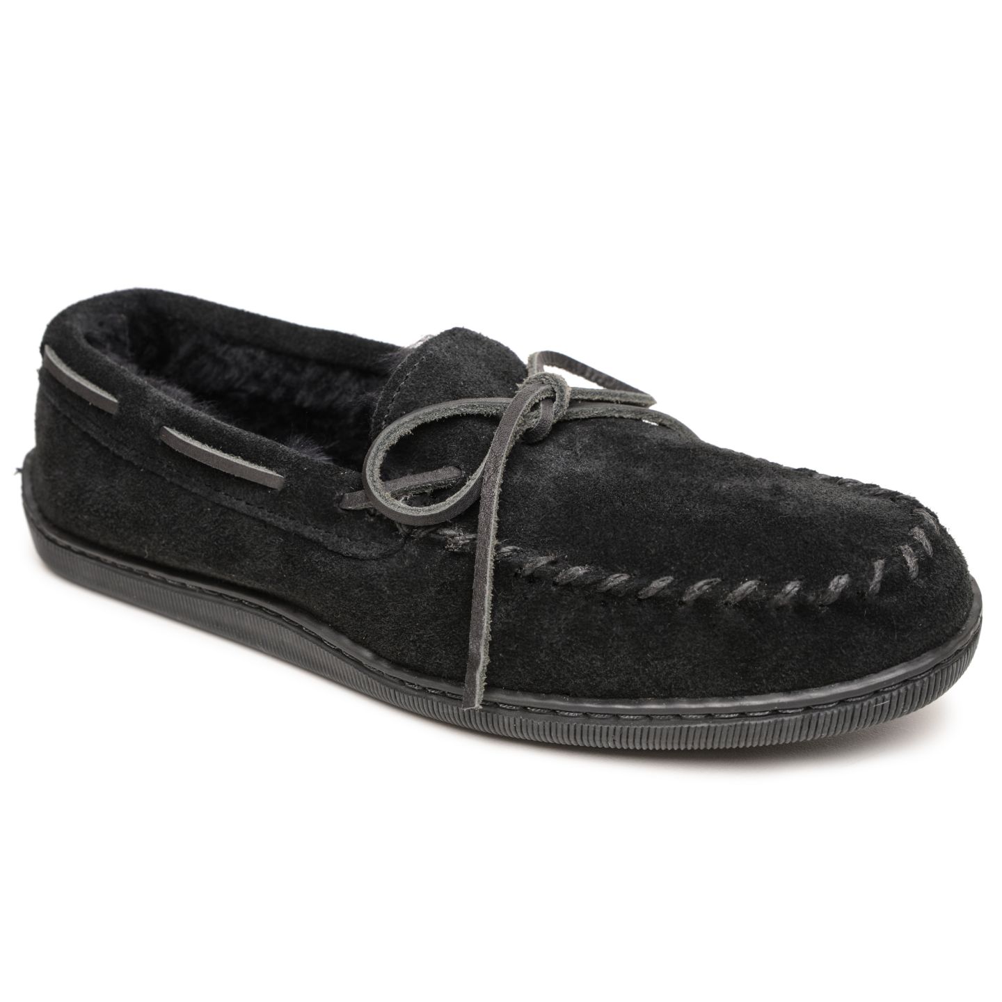 Мужские тапочки Minnetonka Sheepskin Hardsole Moccasin Slippers, цвет: Чёрный — фото 1