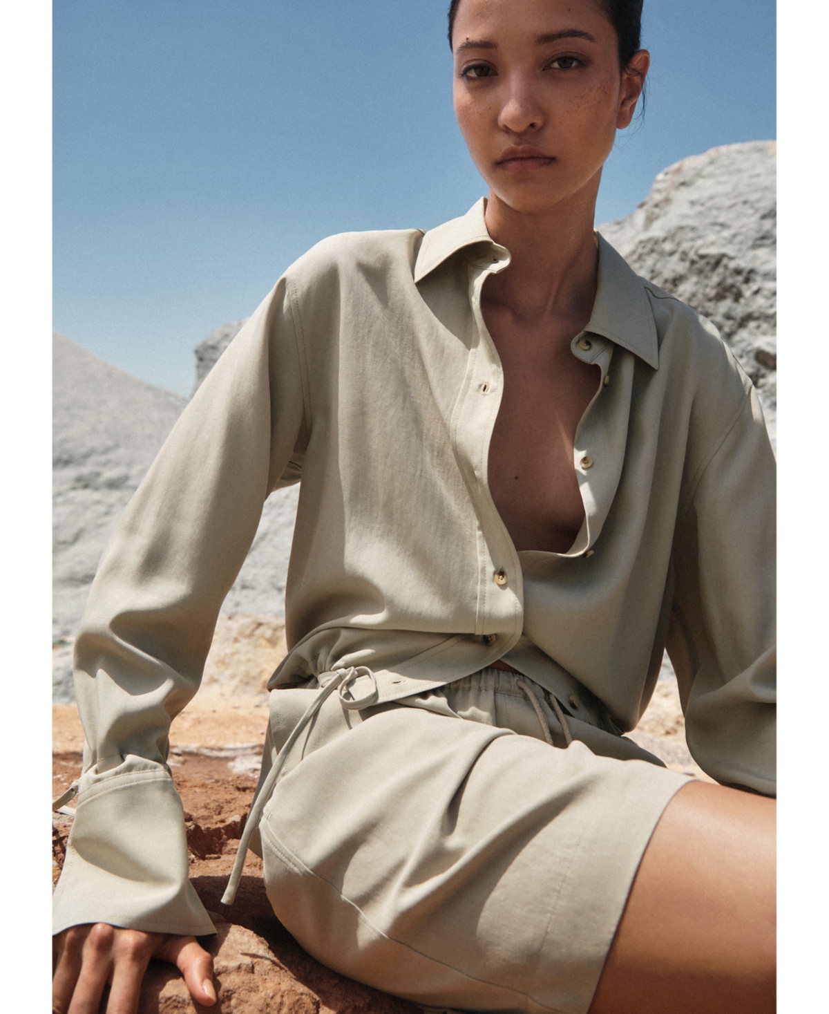 MANGO WOMEN'S BOW DETAIL LYOCELL SHIRT 