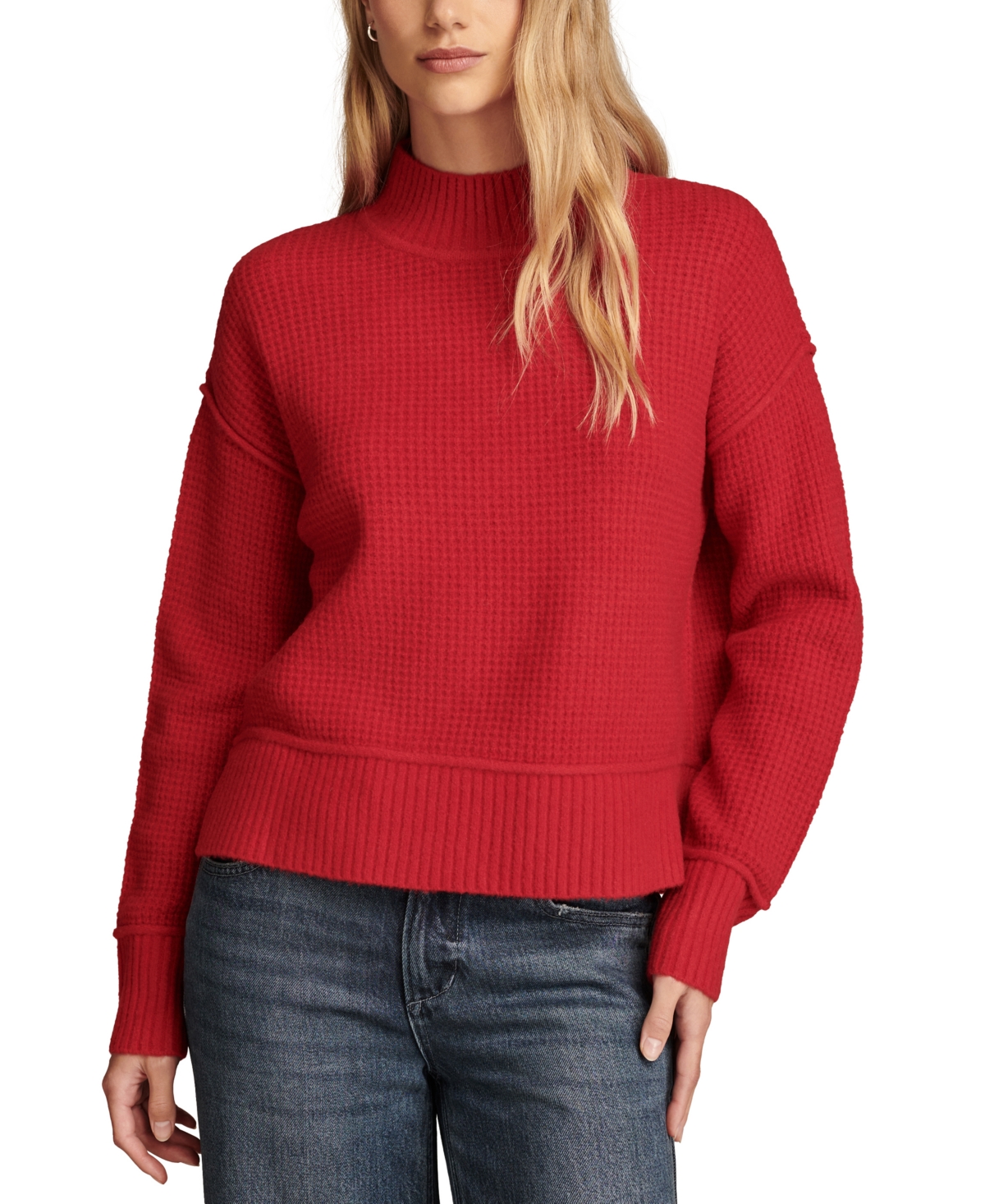 LUCKY BRAND WOMEN'S MOCK NECK WAFFLE-KNIT SWEATER