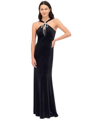 Eliza J - Women's Rhinestone Bow Velvet Halter Gown