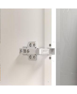 White Wood Accent Storage Cabinet With Tempered Glass Doors