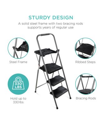3-Step Portable Folding Anti-Slip Steel Ladder w/ Hand Grip, Utility Tray, 330lb Capacity