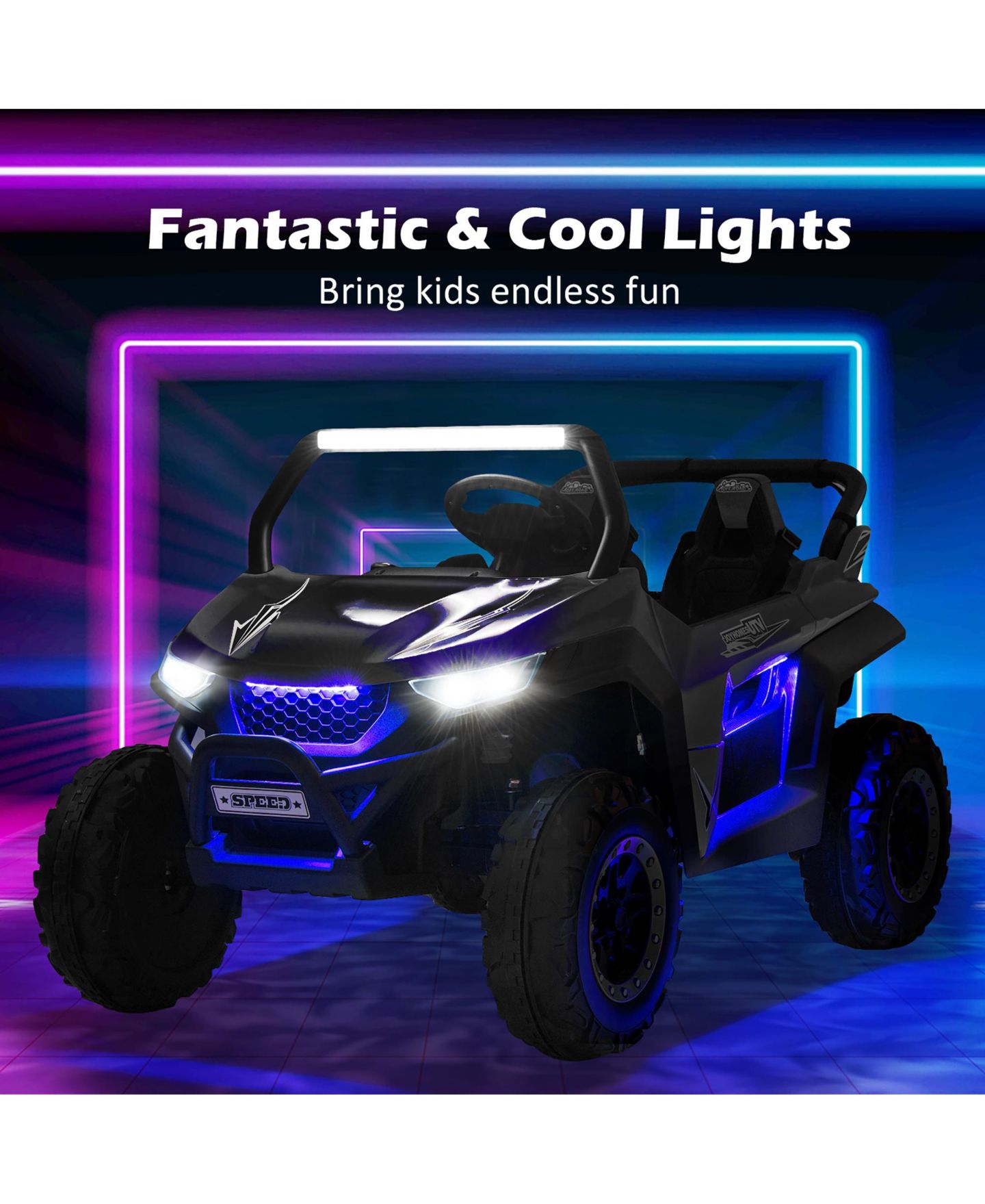 Детская игрушка Costway 12V 2-Seater Ride On UTV with Remote Control and LED Lights, 3–8 лет, цвет: Чёрный — фото 5