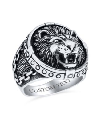 Big Statement Masculine King Of Jungle Round Viking Signet Roaring Lion Ring Solid Oxidized .925 Sterling Silver