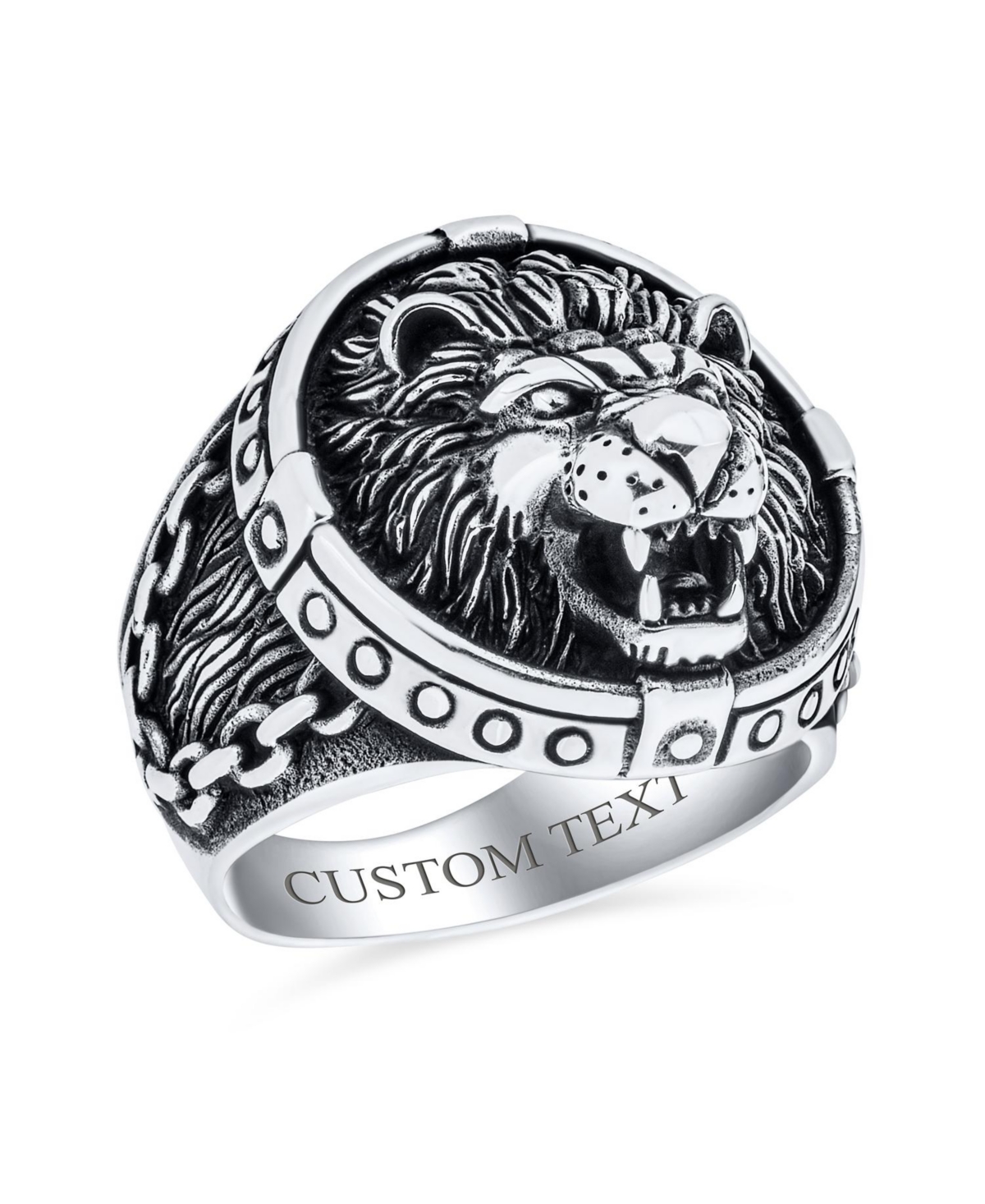 Big Statement Masculine King Of Jungle Round Viking Signet Roaring Lion Ring Solid Oxidized .925 Sterling Silver