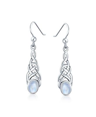 Blue Topaz Amethyst Moonstone Celtic Knot Dangle Earrings in Sterling Silver