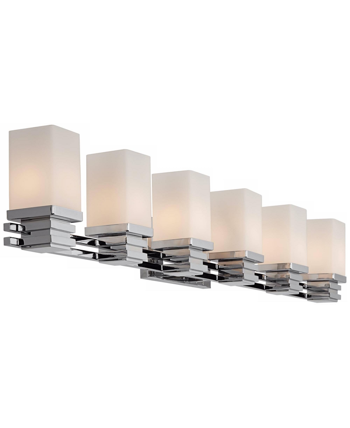 Bennett Modern Wall Light ChromeHardwired Wide 6-Light Fixture Etched White Opal Glass Rectangular Shade for Bathroom Vanity Mirror Hous