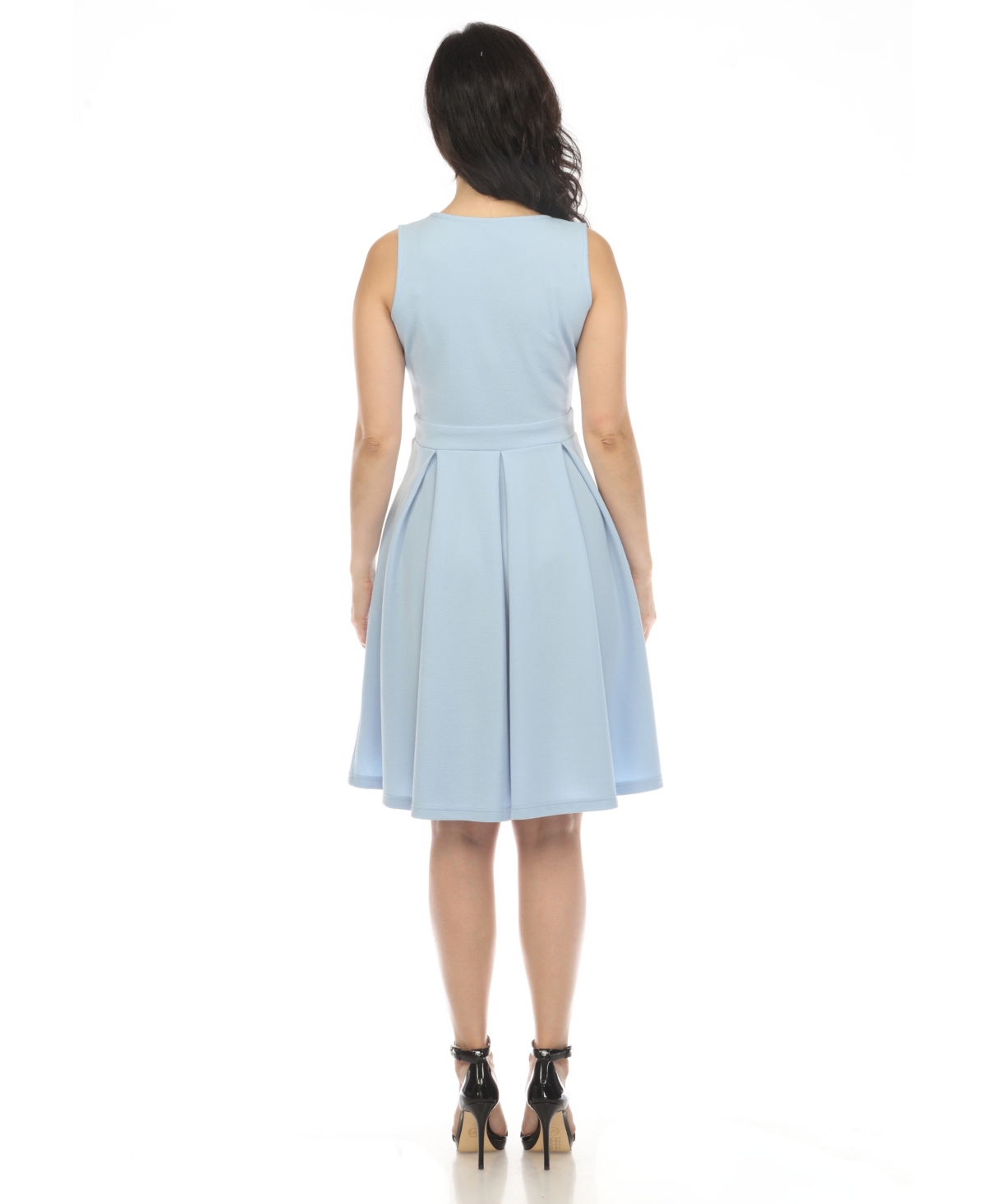 White Mark Women's Solid Fit And Flare Dress In Baby Blue