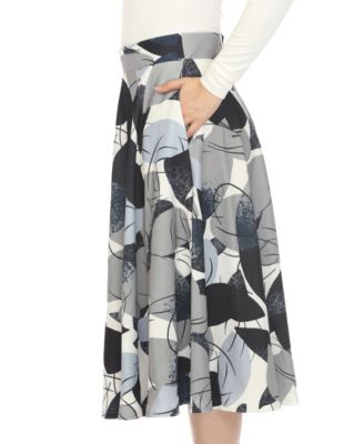 Women's Leaf Print Vintage Flared Midi Skirt
