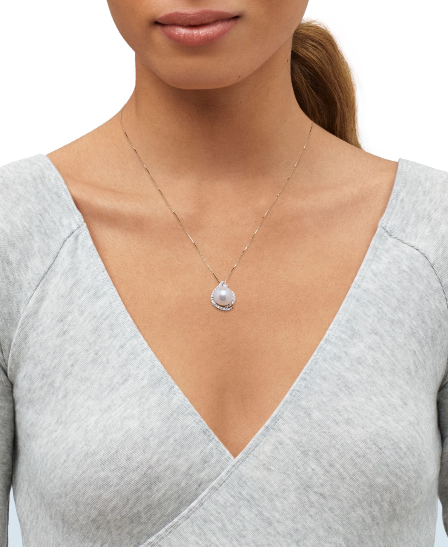 Cultured Freshwater Pearl (10mm) & Lab Grown Diamond (3/8 ct. t.w.) 18" Pendant Necklace in 14k Gold