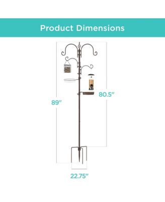 91in 4-Hook Bird Feeding Station, Steel Multi-Feeder Stand w/ 2 Feeders, Tray, Bird Bath
