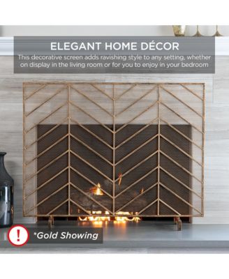 38x31in Single Panel Handcrafted Iron Chevron Fireplace Screen w/ Distressed Finish