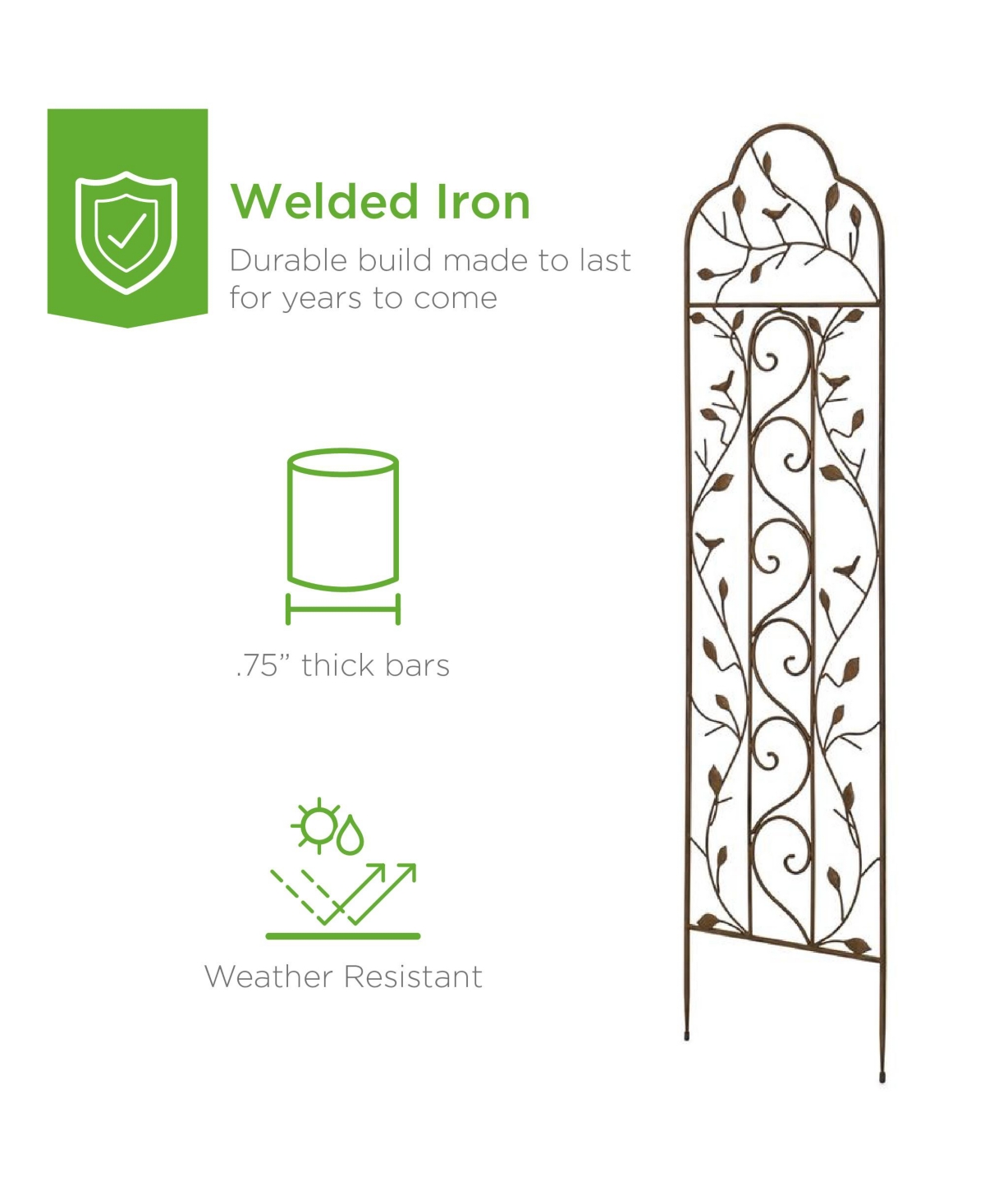 Best Choice Products 60x15in Iron Arched Garden Trellis Fence Panel w/ Branches, Birds for Climbing Plants -- Bronze