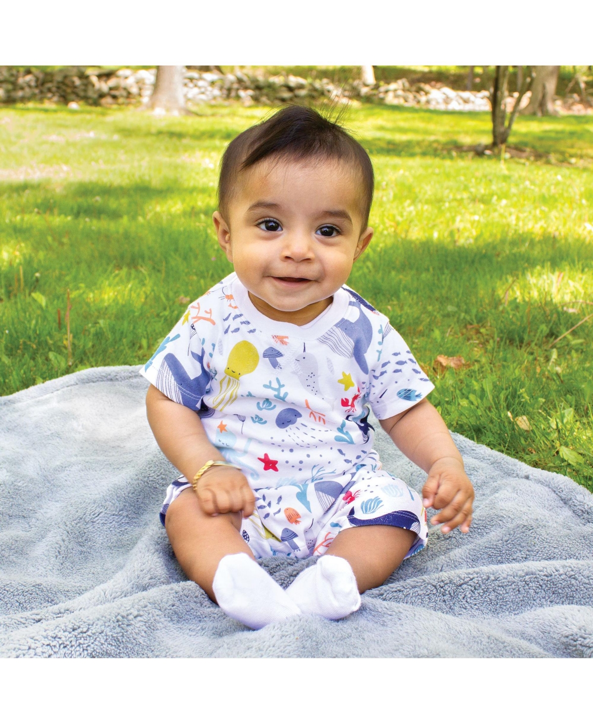 Touched by Nature Baby Boys Unisex Baby Organic Cotton Rompers,- Ocean