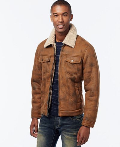 INC International Concepts Zip-Front Jacket with Faux Shearling Collar, Only at Macy's