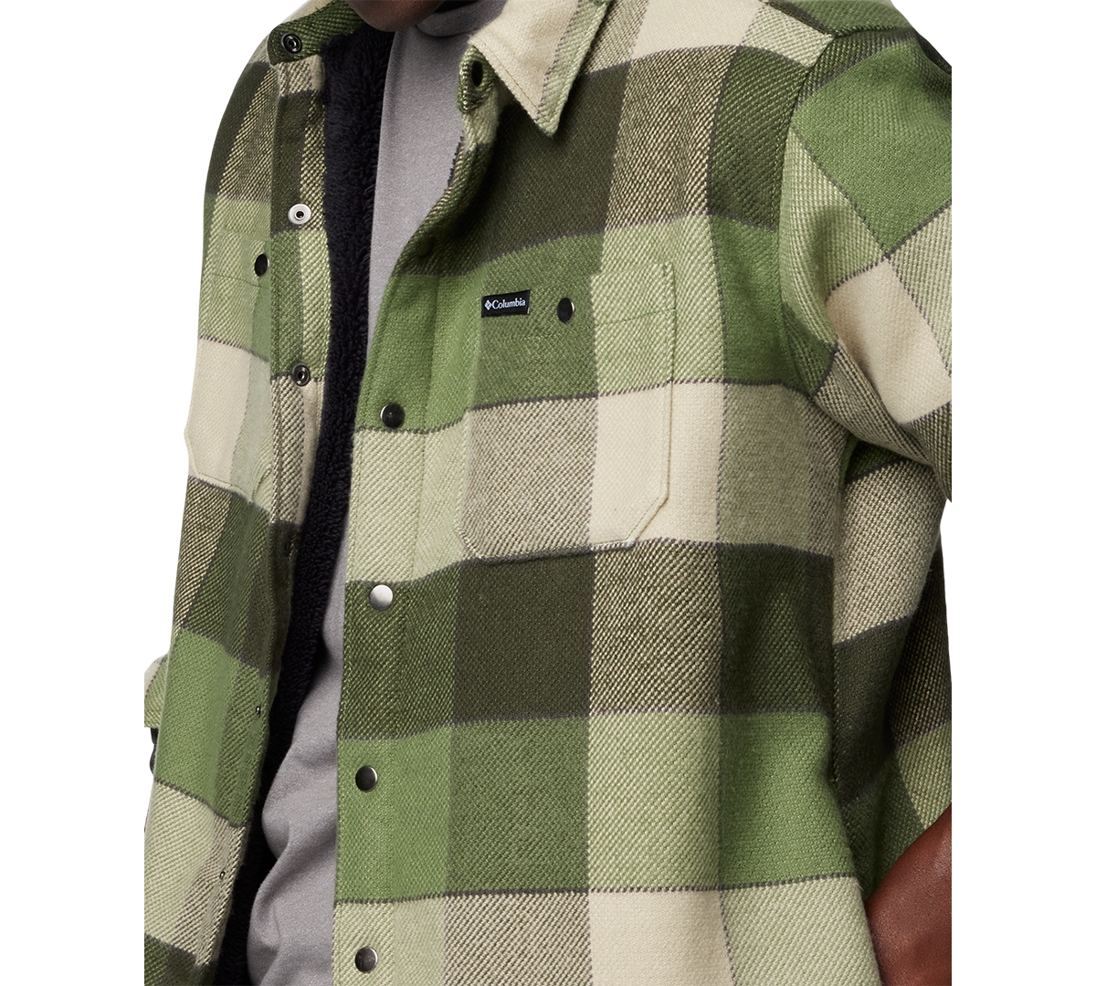 Columbia Men's Windward Ii Snap-front Sherpa Lined Plaid Shirt Jacket In Canteen Multi Windowpane Check