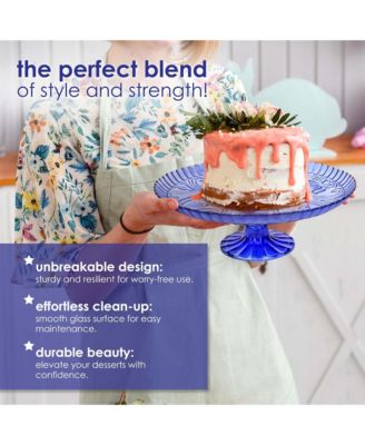 Flower Footed Glass Cake Stand - Amber