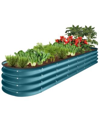 8x2x1ft Outdoor Metal Raised Oval Garden Bed, Planter Box for Vegetables, Flowers