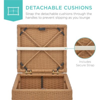 Set of 2 Wicker Ottomans, Multipurpose Furniture w/ Removable Cushions, Steel Frame