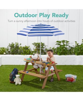 Kids Wooden Picnic Table, Outdoor Activity Table w/ Adjustable Umbrella, Seats