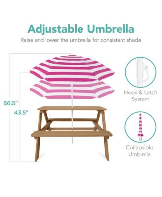 Kids Wooden Picnic Table, Outdoor Activity Table w/ Adjustable Umbrella, Seats