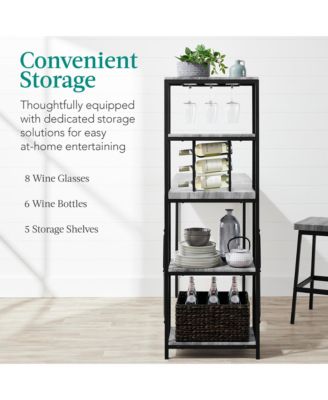 3-Piece Bar Height Dining Set w/ Bottle Rack, Glass Storage, 5 Shelves