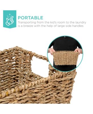 Set of 4 Multipurpose Stackable Seagrass Storage Laundry Organizer Baskets w/ Handles