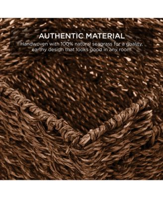 Set of 4 Multipurpose Stackable Seagrass Storage Laundry Organizer Baskets with Handles