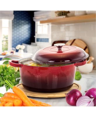 5 Quarts Round Enameled Cast Iron Casserole with Lid in Red