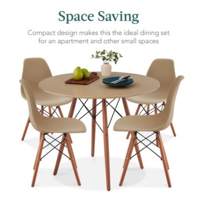 5-Piece Compact Mid-Century Modern Dining Set w/ 4 Chairs, Wooden Legs