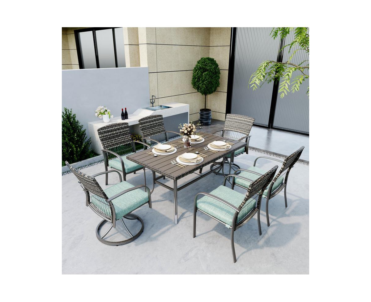 Pamapic 7-Piece Patio Dining Set for 6 withCushion 4 Dining Chairs and 2 Swivel Rockers - Green