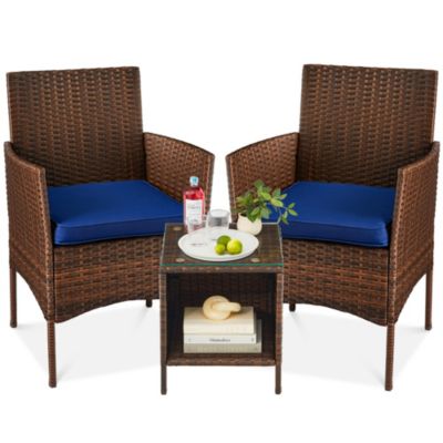 3-Piece Outdoor Wicker Patio Bistro Set with 2 Chairs and Table
