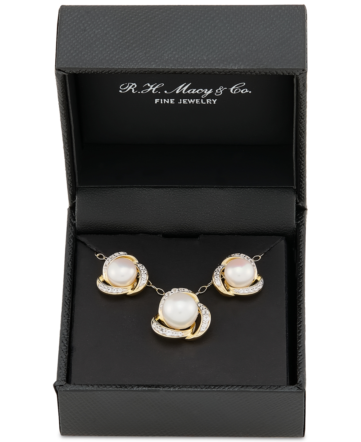 2-Pc. Set Cultured Freshwater Button Pearl (7 & 8mm) & Lab Created White Sapphire (3/8 ct. t.w.) Love Knot Pendant Necklace & Matching Stud Earrings i