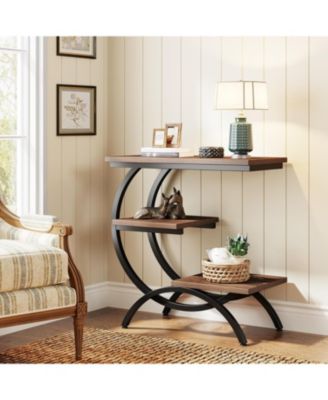 C-shaped End Table, Industrial 3-tier Small Side Table for Couch, Wood Bedside Table Snack Side Table Small Space, Rustic Brown