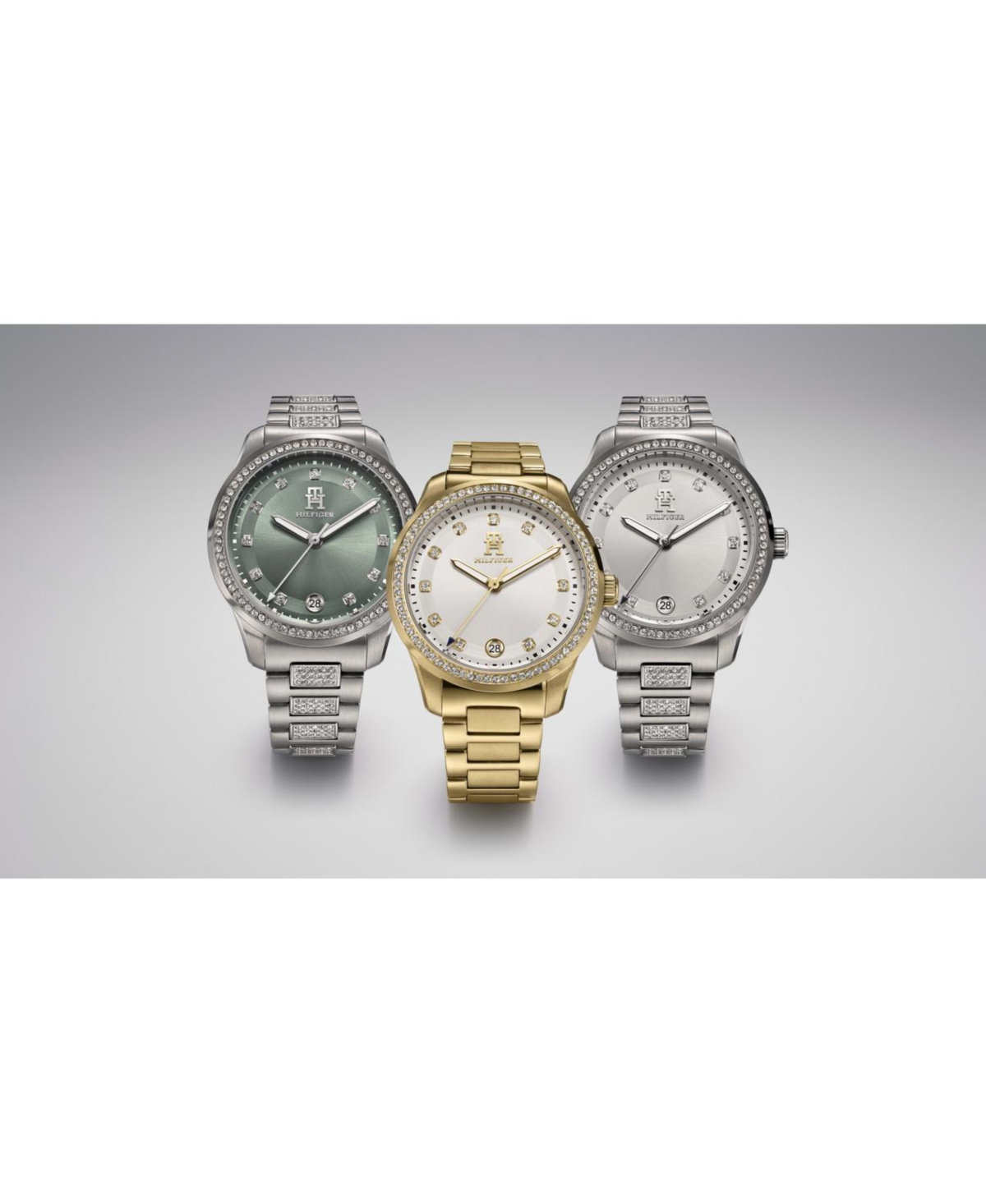 Tommy Hilfiger Women's Quartz Silver-tone Stainless Steel With Crystals Bracelet Watch 36mm In Silver And Crystals