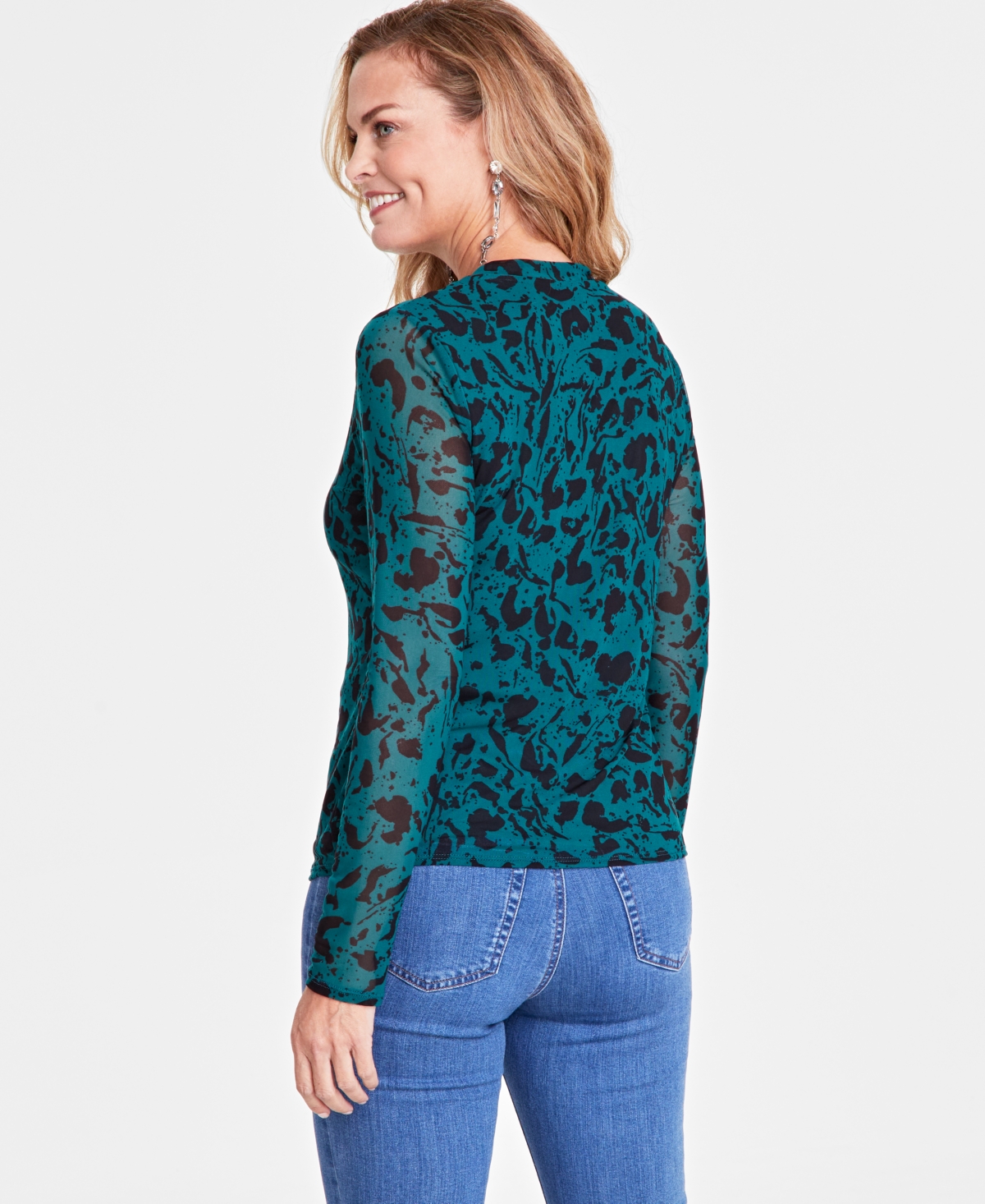 I.n.c. International Concepts Women's Printed Mesh Crewneck Top, Created for Macy's