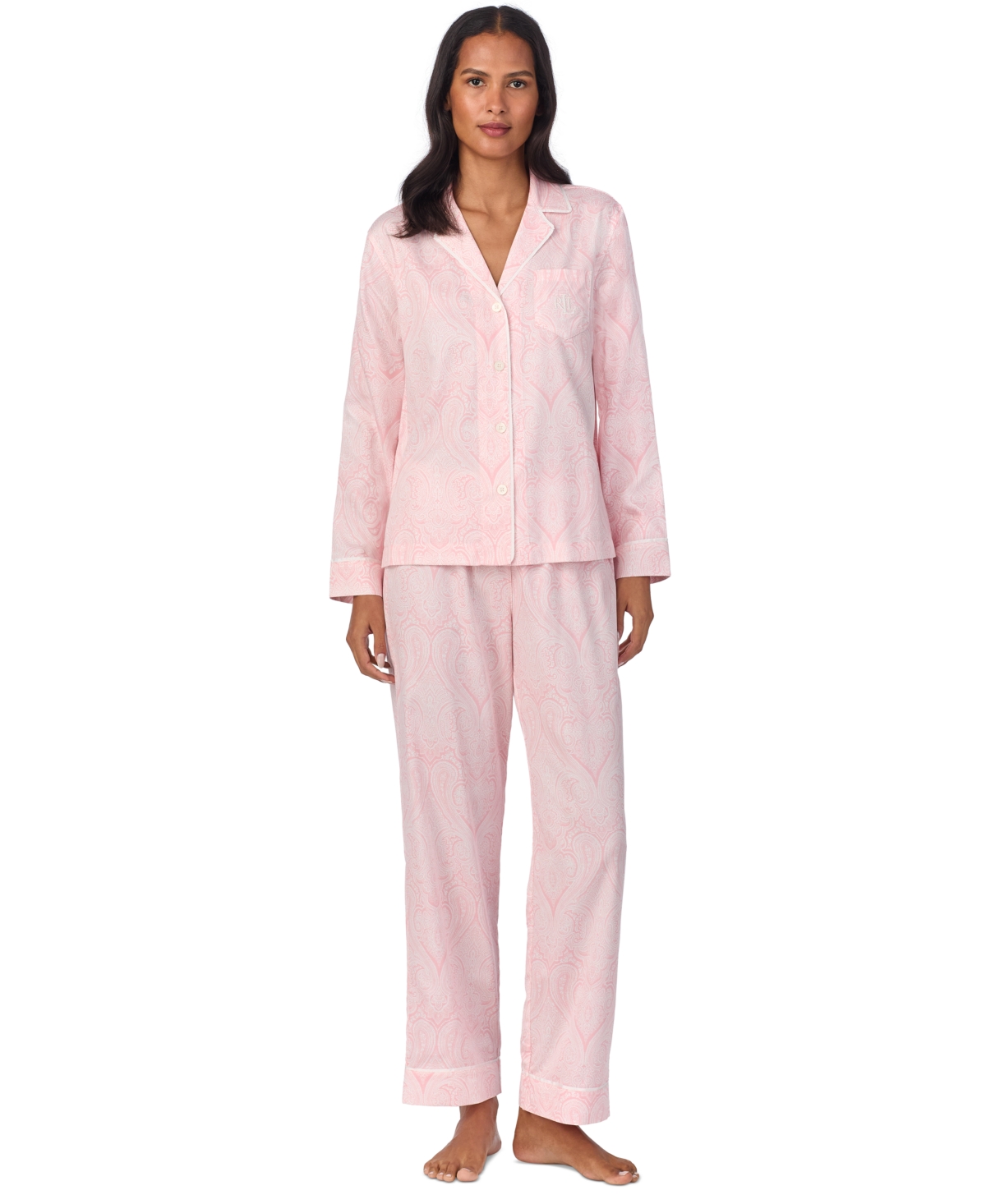 Shop Ralph Lauren Women's Notched-collar Pajama Set In Pink Paisley