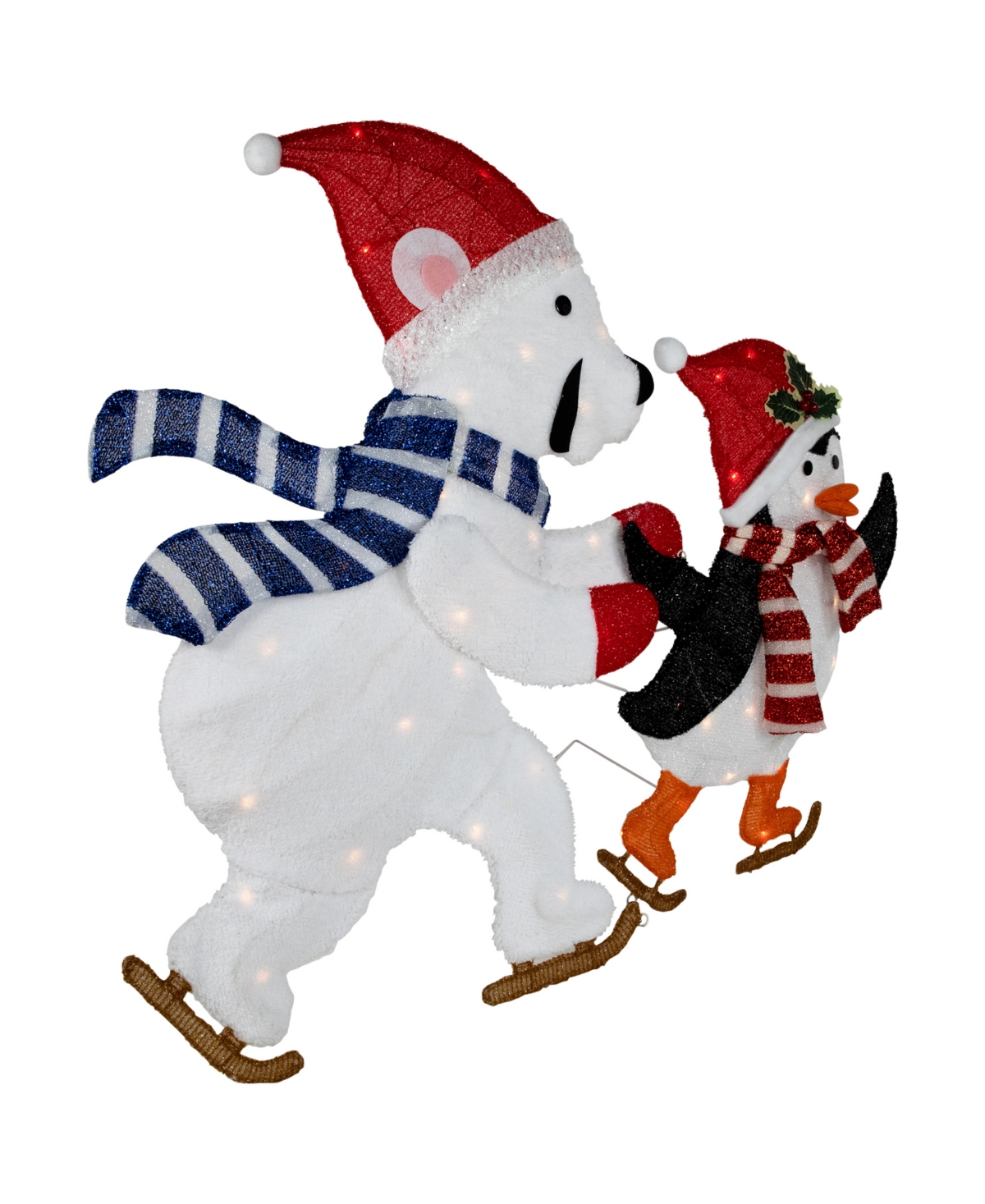 Northlight 41.25" Lighted Ice-skating Polar Bear And Penguin Outdoor Christmas Decoration In Red