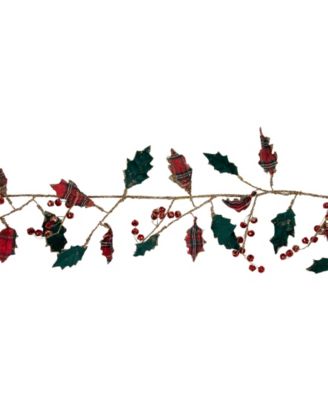 5' Plaid Holly with Jingle Bells Christmas Garland - Unlit
