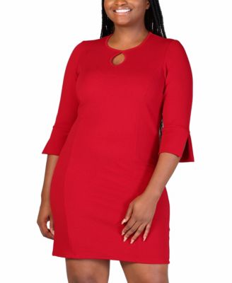 Plus Size Three Quarter Sleeve Mini Dress