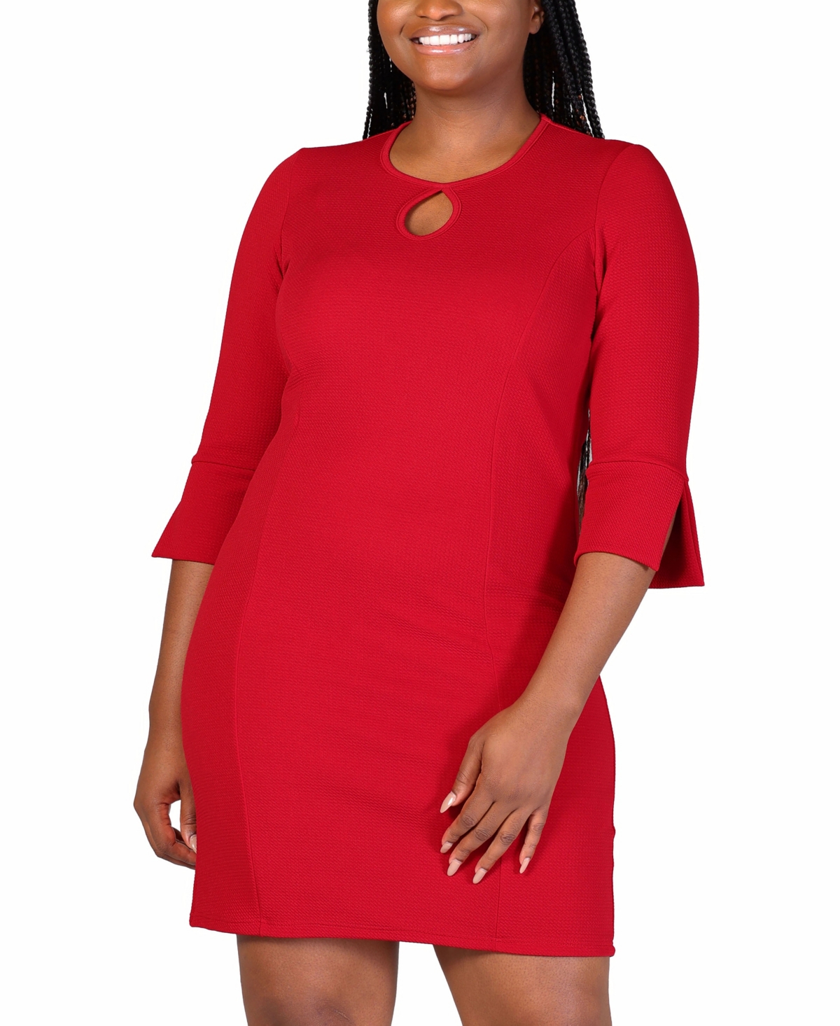 24seven Comfort Apparel Plus Size Three Quarter Sleeve Mini Dress In Ruby