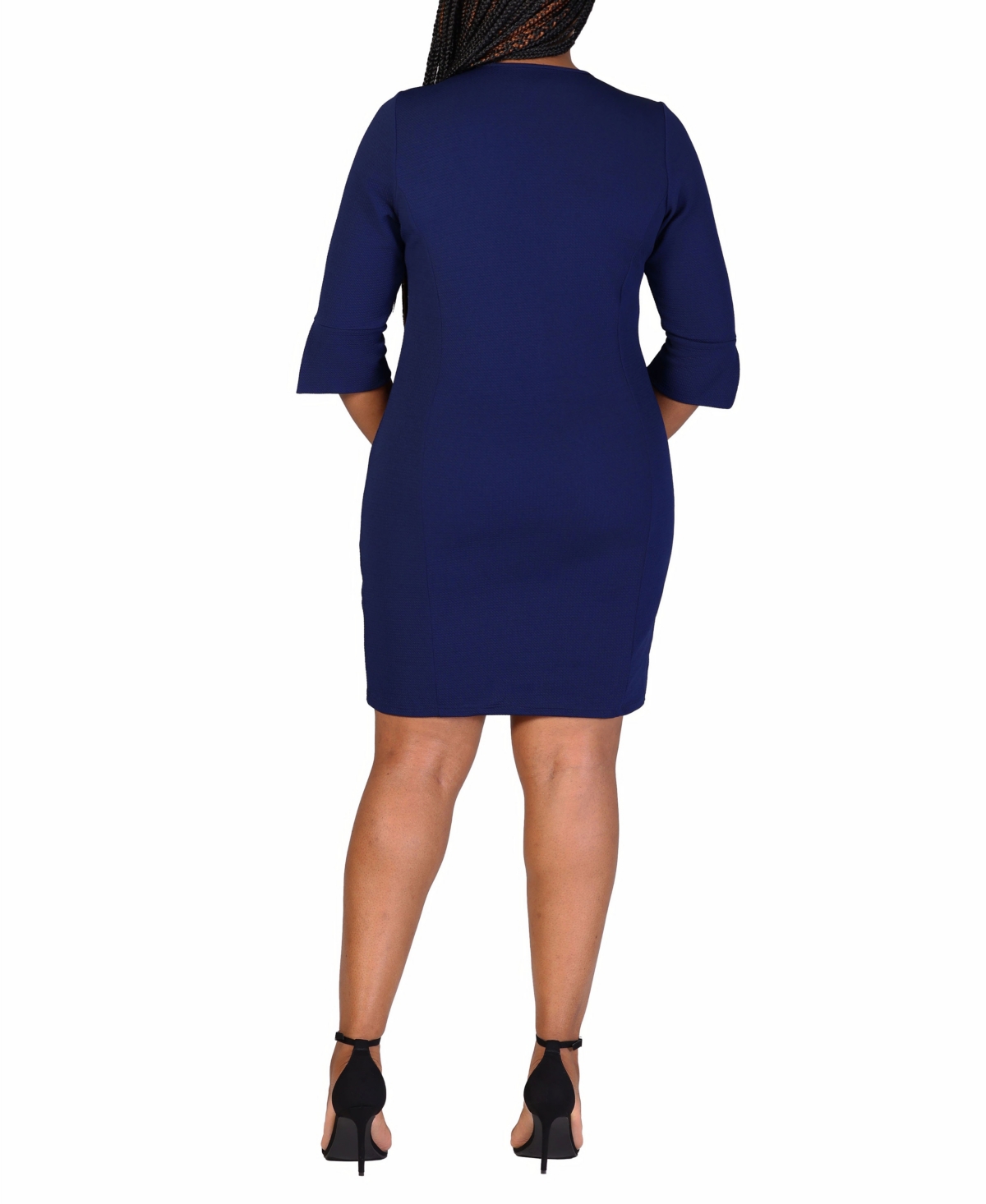 24seven Comfort Apparel Plus Size Three Quarter Sleeve Mini Dress In Navy