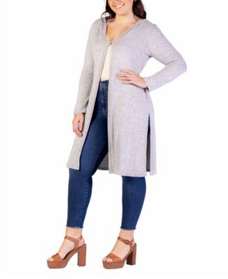 Plus Size Knee Length Hooded Cardigan Sweater