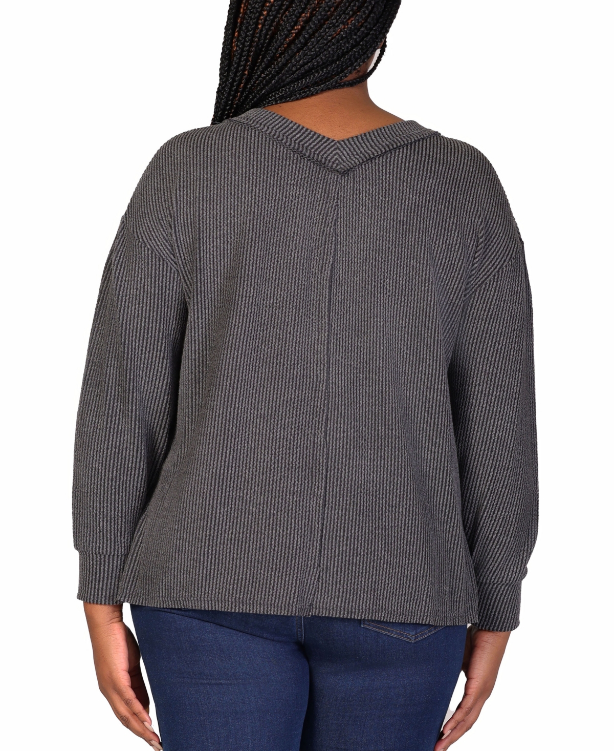 Shop 24seven Comfort Apparel Plus Size Fit Ribbed Knit V-neck Top In Black