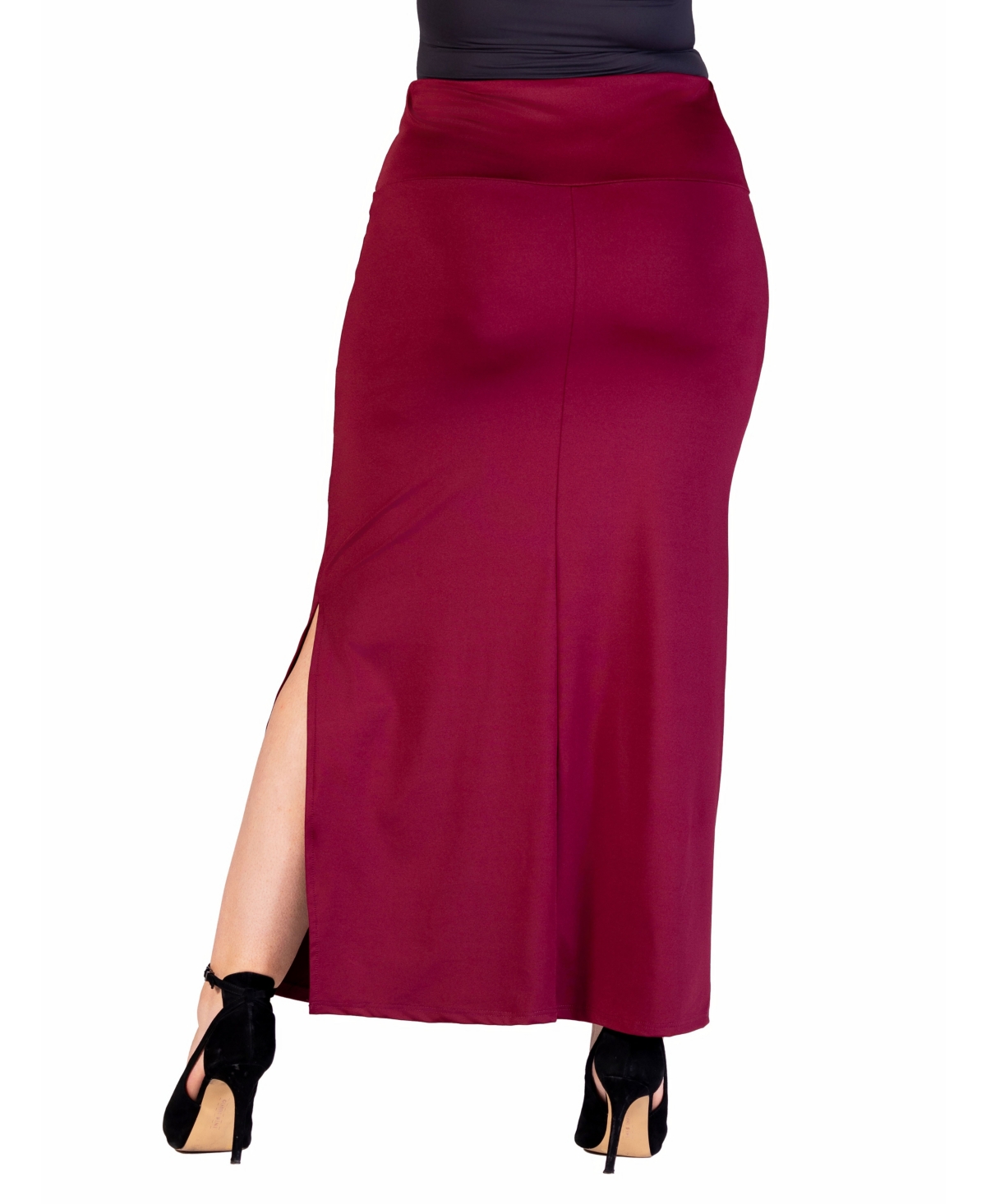 Shop 24seven Comfort Apparel Plus Size Versatile Elastic Waist Maxi Skirt In Wine