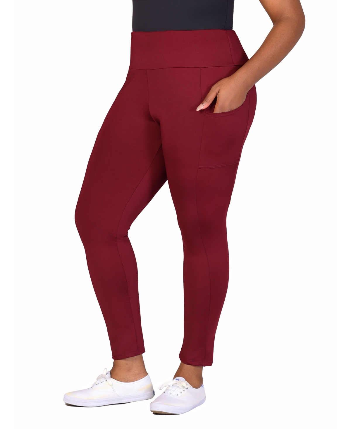 Shop 24seven Comfort Apparel Plus Size Ankle Leggings With Side Pocket In Wine